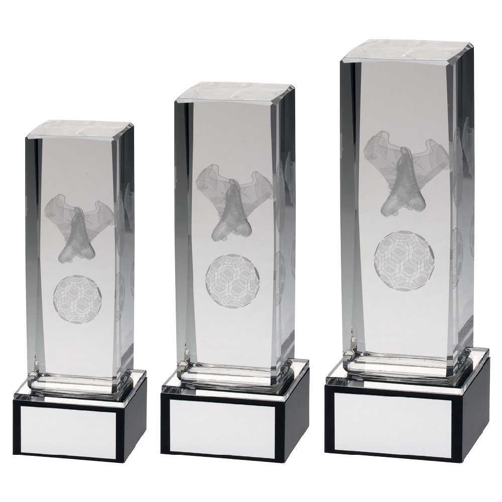 Clear Glass Lasered Football Column On Black Base With Plate by Legacy Outfitters