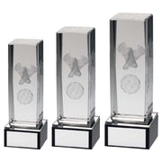 Clear Glass Lasered Football Column On Black Base With Plate by Legacy Outfitters