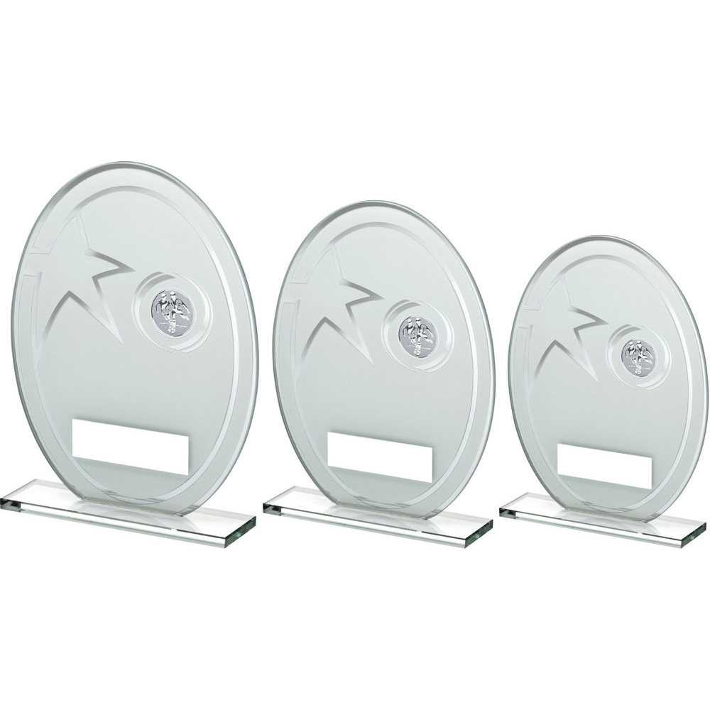 White/Silver Printed Glass Oval With Football Insert And Plate by Legacy Outfitters