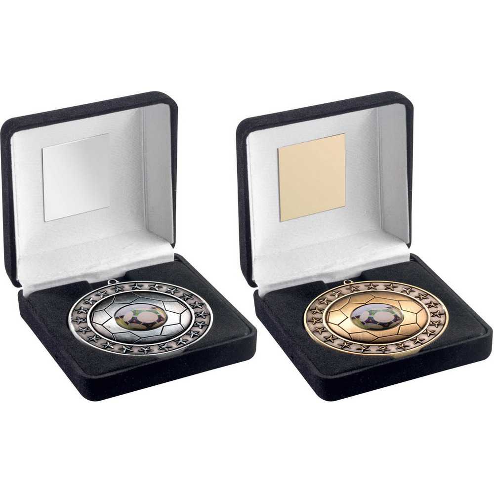 BLACK VELVET BOX AND 70mm FOOTBALL MEDAL (1in CENTRE)