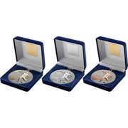 Blue Velvet Box And 70mm Football Medal by Legacy Outfitters