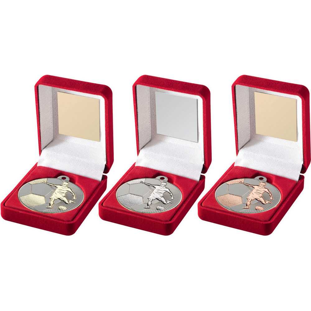 Red Velvet Box And 50mm Football Medal by Legacy Outfitters