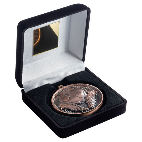 Black Velvet Box And 60mm Medal Football - Bronze by Legacy Outfitters