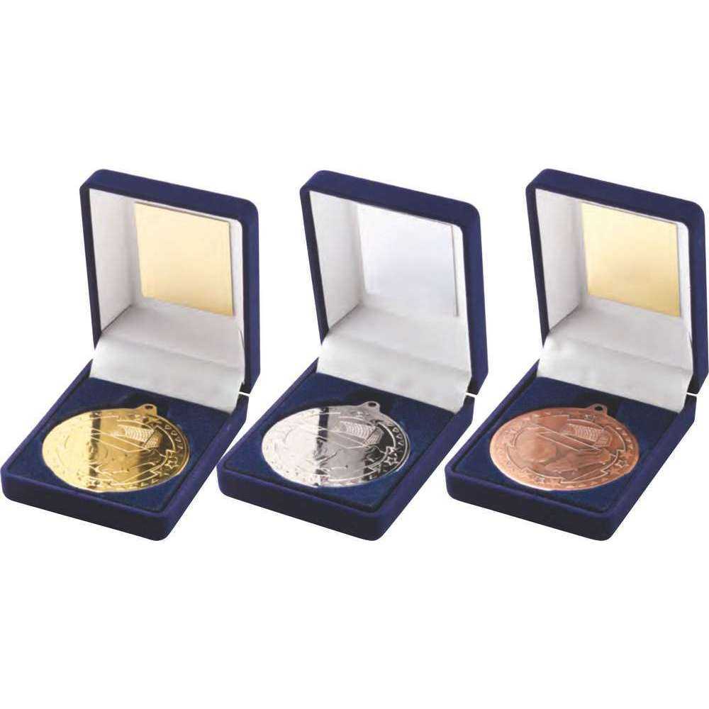 Blue Velvet Box And 50mm Medal Football by Legacy Outfitters