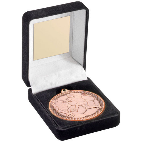 Black Velvet Box And 50mm Medal Football - Bronze by Legacy Outfitters