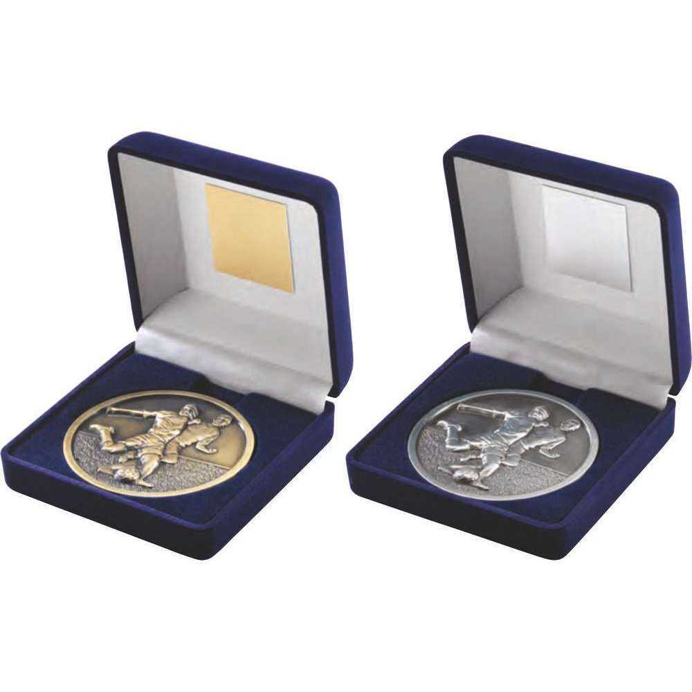 Blue Velvet Box And 70mm Medallion Football by Legacy Outfitters