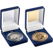 Blue Velvet Box And 50mm Football Medal (1in Cen) by Legacy Outfitters