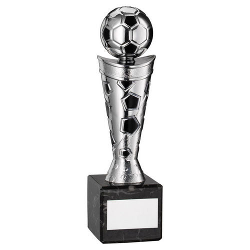 Silver/Black Plastic Football Figure On Black Marble Trophy - (1in Cen) - 229mm by Legacy Outfitters