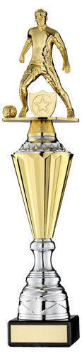 Gold Plastic Male Football Figure On Gold/Silver Trophy (1in Cen) - 400mm by Legacy Outfitters