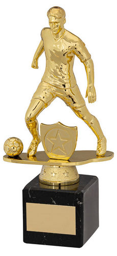 Gold/Blk Plastic Male Football Figure On Blk Marble Trophy (1in Cen) - 171mm by Legacy Outfitters