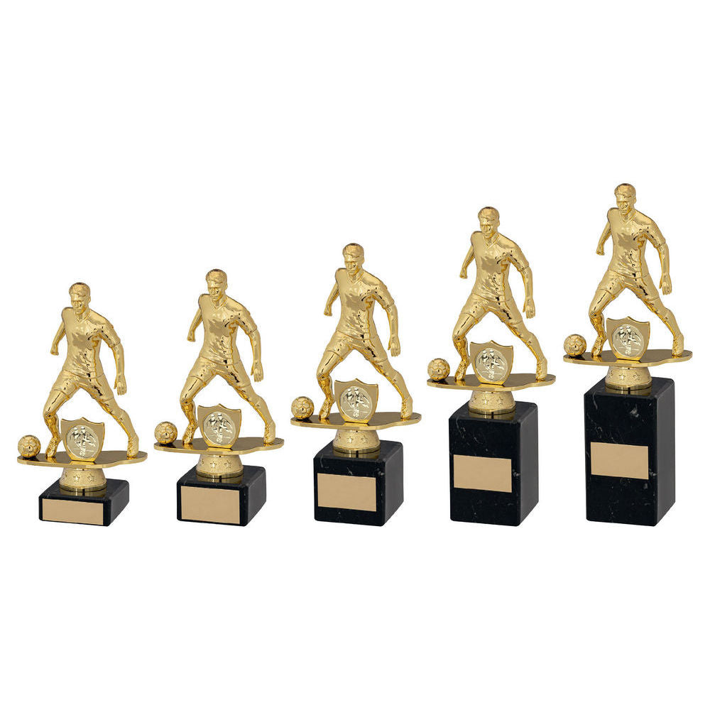 Gold/Blk Plastic Male Football Figure On Blk Marble Trophy (1in Cen) by Legacy Outfitters