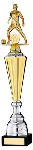 Gold Plastic Female Football Figure On Gold/Silver Trophy (1in Cen) - 400mm by Legacy Outfitters