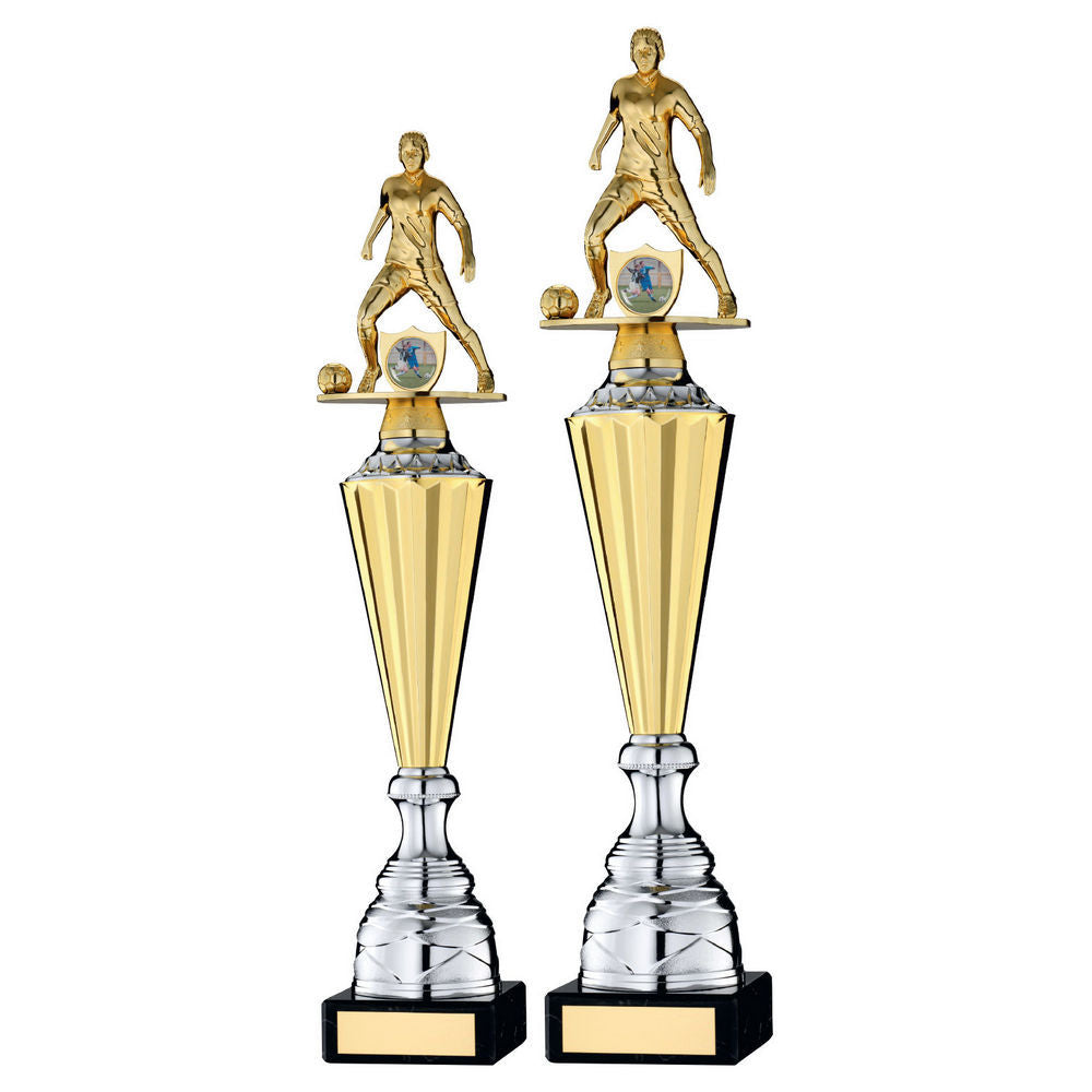 Gold Plastic Female Football Figure On Gold/Silver Trophy (1in Cen) by Legacy Outfitters