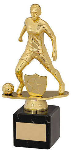 Gold/Blk Plastic Female Football Figure On Blk Marble Trophy (1in Cen) - 171mm by Legacy Outfitters