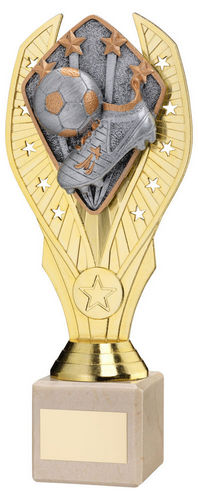 Gold Plastic Holder + Football Disc On Cream Marble Trophy (1in Cen) - 197mm by Legacy Outfitters