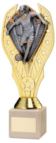 Gold Plastic Holder + Female Football Disc On Cream Marble Trophy (1in Cen) - 197mm by Legacy Outfitters