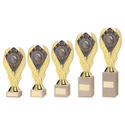 Gold Holder + Player Of The Match Disc & Cream Marble Trophy (1in Cen) by Legacy Outfitters
