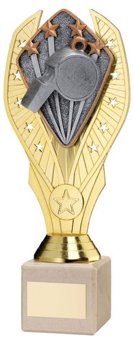 Gold Plastic Holder + Referee Disc On Cream Marble Trophy (1in Cen) - 197mm by Legacy Outfitters