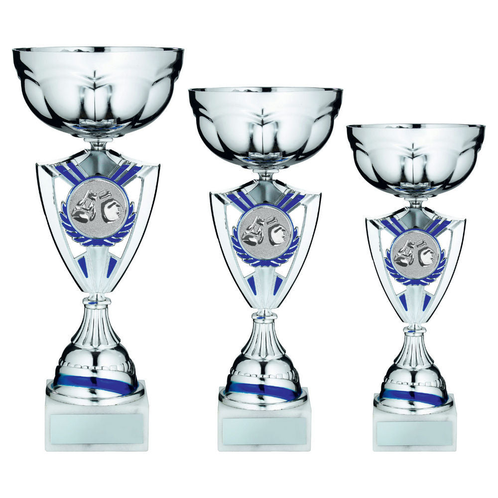 Silver/Blue Trophy Cup With Boxing Insert And Plate by Legacy Outfitters