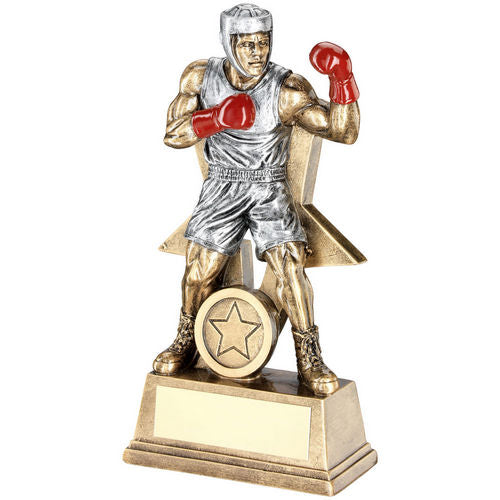 Brz/Pew/Red Male Boxing Figure With Star Backing With Plate (1in Centre) - 152mm by Legacy Outfitters