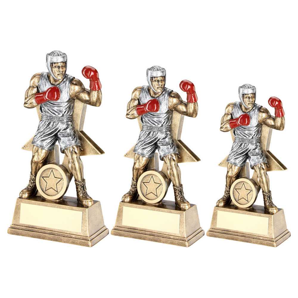 Brz/Pew/Red Male Boxing Figure With Star Backing With Plate (1in Centre) by Legacy Outfitters