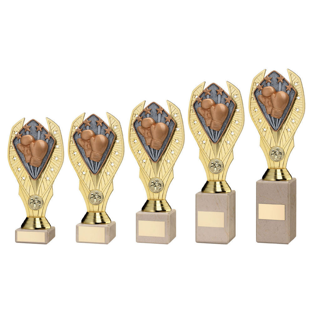 Gold Plastic Holder + Boxing Disc On Cream Marble Trophy (1in Cen) by Legacy Outfitters