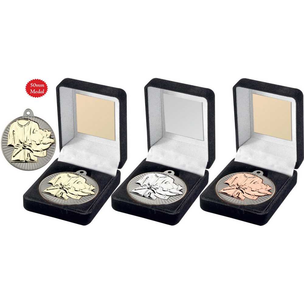 Black Velvet Box And 50mm Martial Arts Medal by Legacy Outfitters