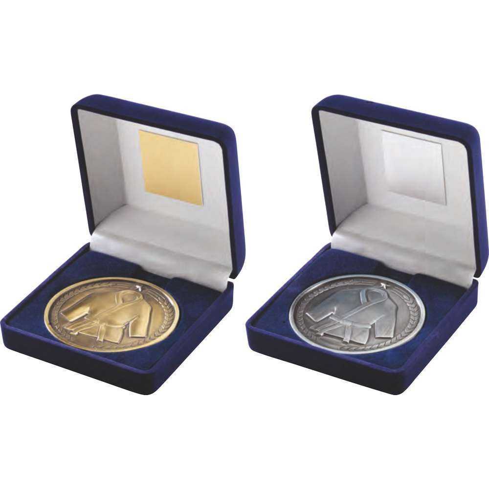 Blue Velvet Box And 70mm Medallion Martial Arts by Legacy Outfitters