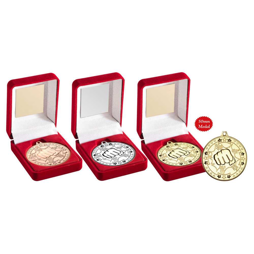 Red Velvet Box And 50mm Medal Martial Arts by Legacy Outfitters