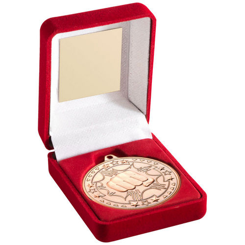 Red Velvet Box And 50mm Medal Martial Arts - Bronze by Legacy Outfitters