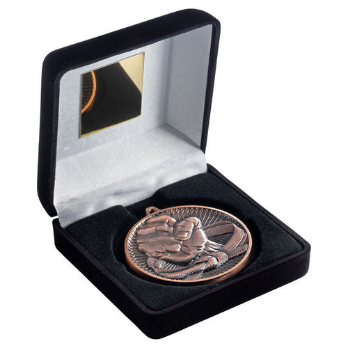 Black Velvet Box And 60mm Medal Martial Arts - Bronze by Legacy Outfitters