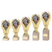 Gold Plastic Holder + Martial Arts Disc On Cream Marble Trophy (1in Cen) by Legacy Outfitters