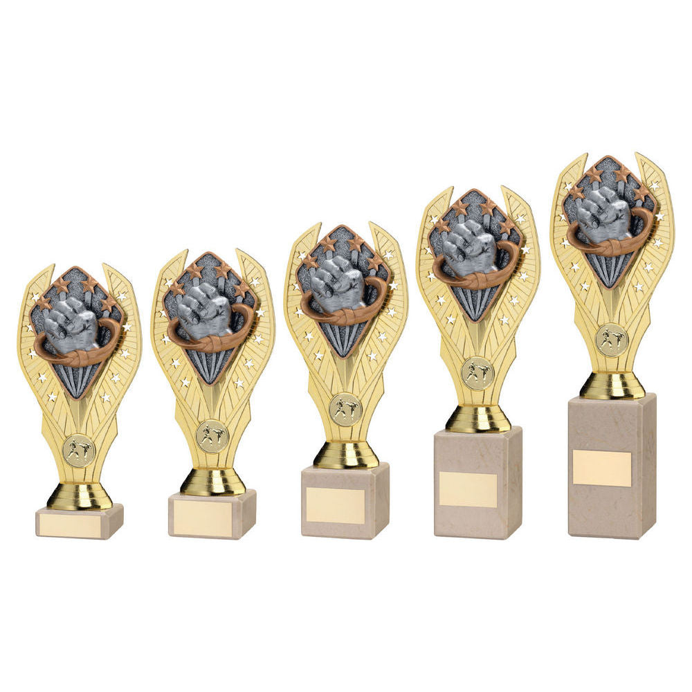 Gold Plastic Holder + Martial Arts Disc On Cream Marble Trophy (1in Cen) by Legacy Outfitters