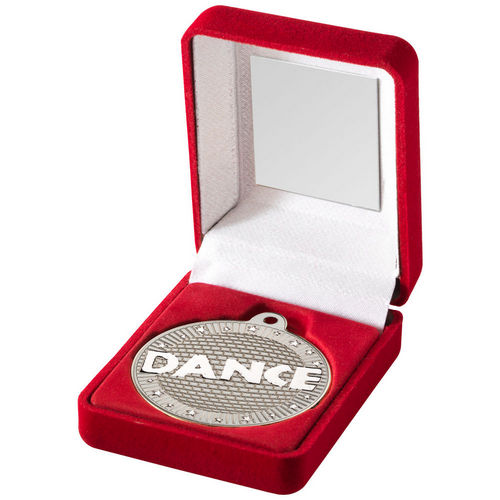 Red Velvet Box And 50mm Dance Medal - Matt Silver/Silver by Legacy Outfitters