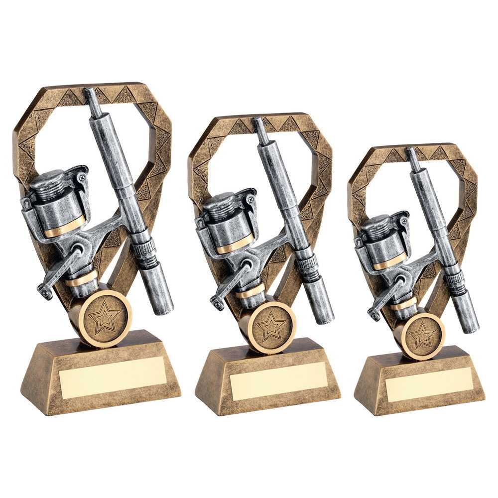 Brz/Pew/Gold Angling Rod And Reel On Diamond With Plate (1in Centre) by Legacy Outfitters