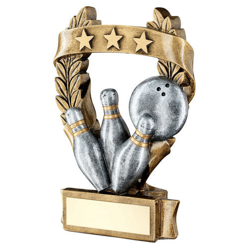 Brz/Pew/Gold Ten Pin 3 Star Wreath Award With Plate - 127mm by Legacy Outfitters