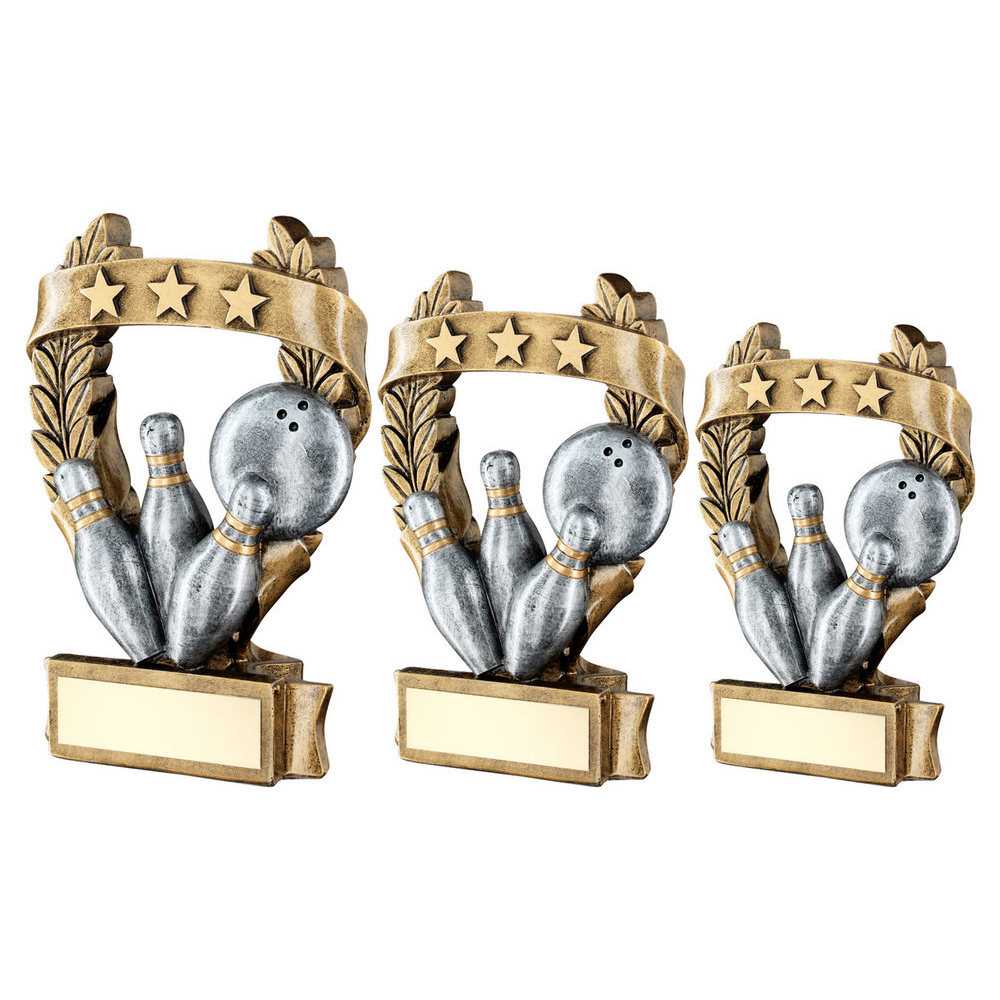 Brz/Pew/Gold Ten Pin 3 Star Wreath Award With Plate by Legacy Outfitters