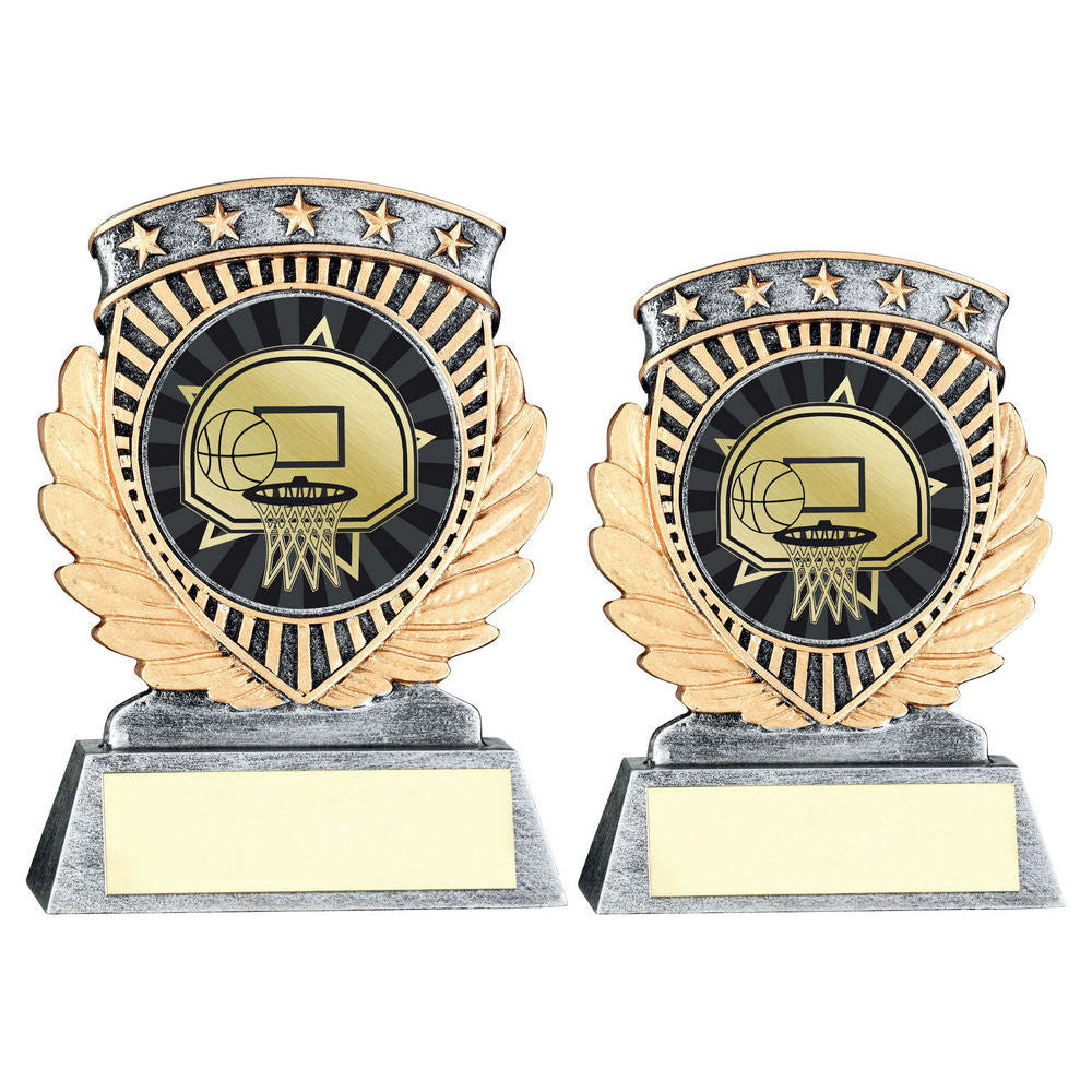 Pew/Gold 5 Star Holder With Vinyl Basketball Insert & Plate by Legacy Outfitters