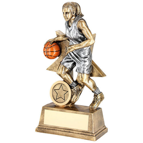Brz/Pew/Orange Female Basketball Figure With Star Back With Plate (1in Cen) - 152mm by Legacy Outfitters