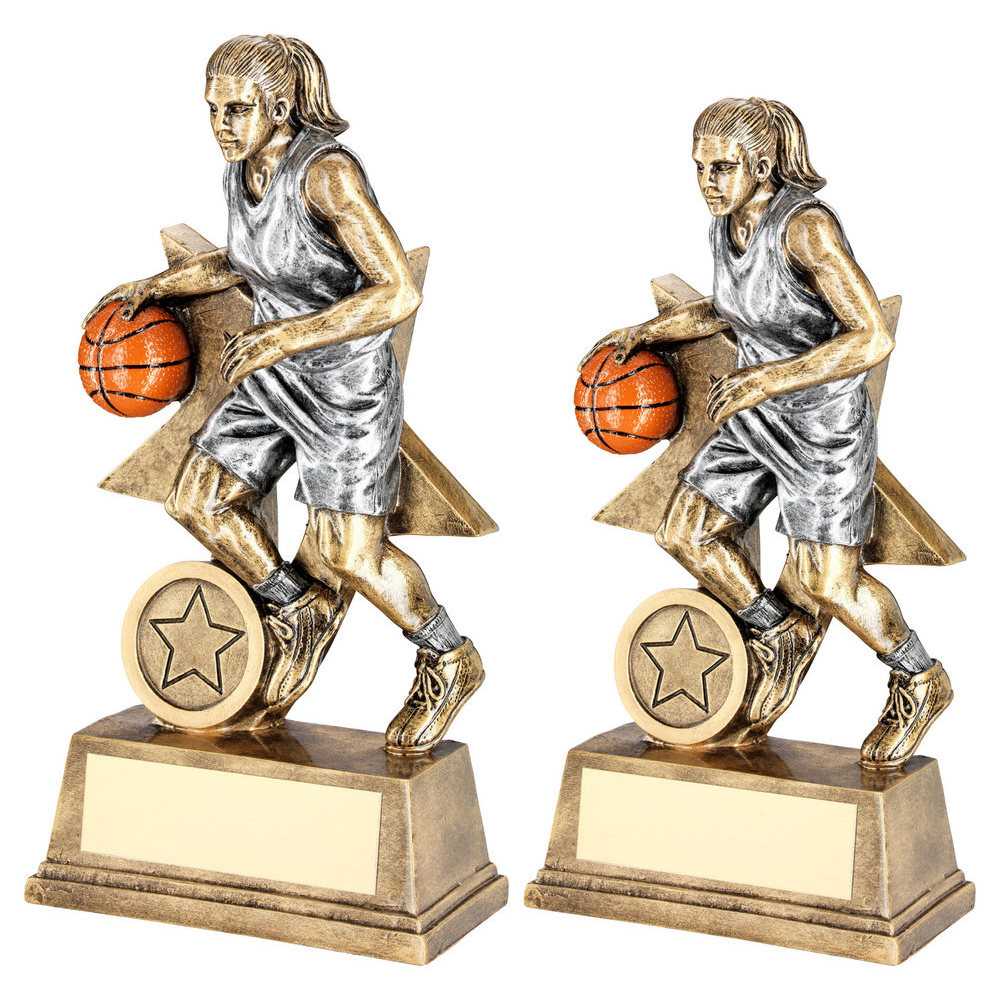 Brz/Pew/Orange Female Basketball Figure With Star Back With Plate (1in Cen) by Legacy Outfitters