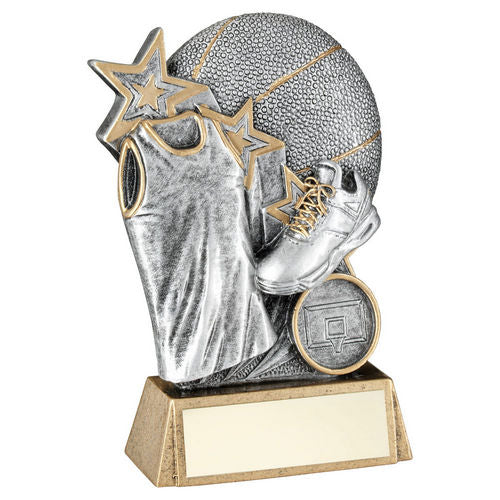 Pew/Gold Basketball With Shoe/Shirt On Brz Base With Plate (1in Cen) - 133mm by Legacy Outfitters