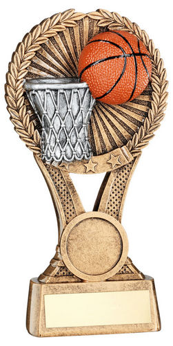 Brz/Gold/Pew Basketball Round Wreath On V Riser With Plate (1in Cen) - 127mm by Legacy Outfitters