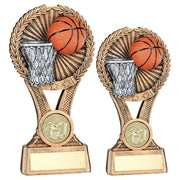 Brz/Gold/Pew Basketball Round Wreath On V Riser With Plate (1in Cen) by Legacy Outfitters