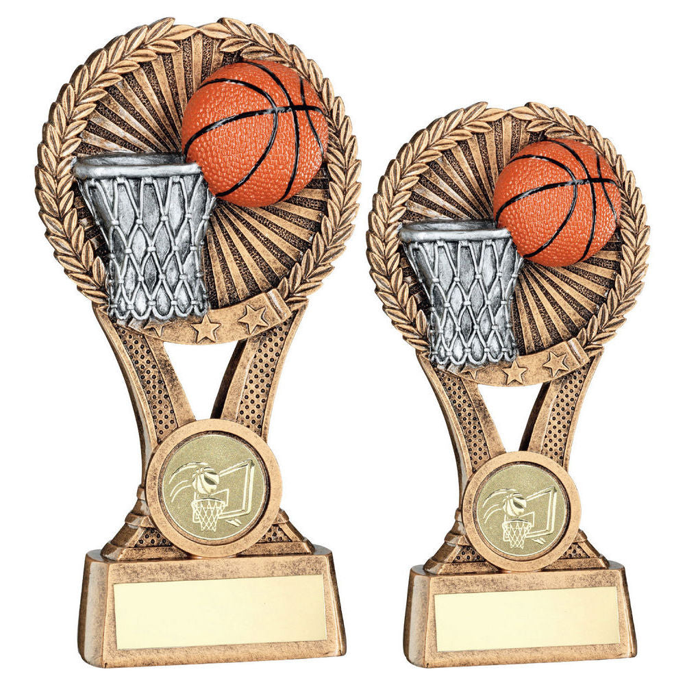 Brz/Gold/Pew Basketball Round Wreath On V Riser With Plate (1in Cen) by Legacy Outfitters