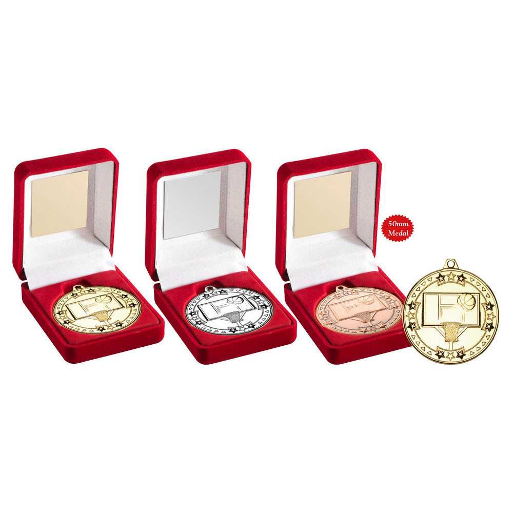 Red Velvet Box And 50mm Medal Basketball by Legacy Outfitters