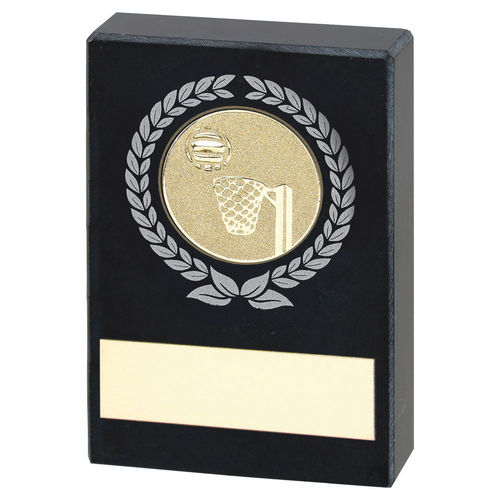 Black Marble With Silver/Gold Wreath, Netball Insert And Plate - 64X44mm by Legacy Outfitters