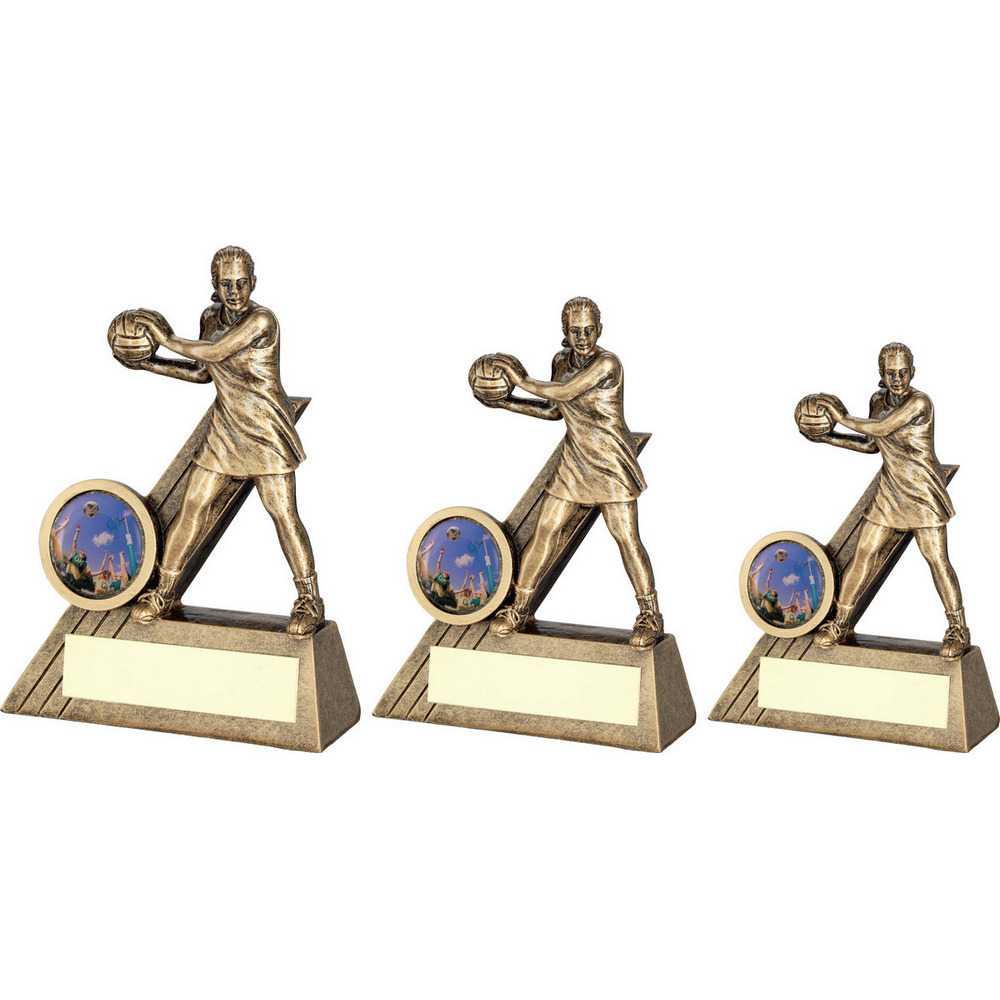Brz/Gold Female Netball Mini Figure With Plate (1in Centre) by Legacy Outfitters