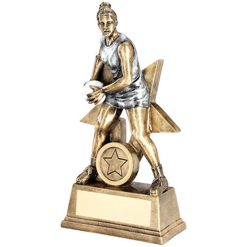 Brz/Pew/White Female Netball Figure With Star Back With Plate (1in Cen) - 152mm by Legacy Outfitters