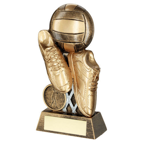 Brz/Gold Flatback Netball Trainers And Ball With Plate (1in Centre) - 121mm by Legacy Outfitters