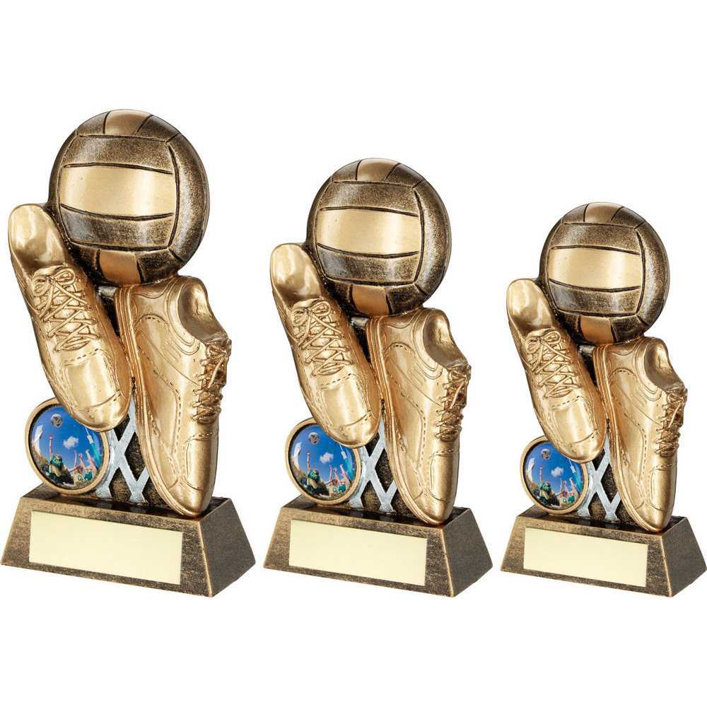 Brz/Gold Flatback Netball Trainers And Ball With Plate (1in Centre) by Legacy Outfitters